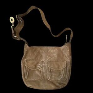 Fossil Khaki Leather Boho Crossbody Purse